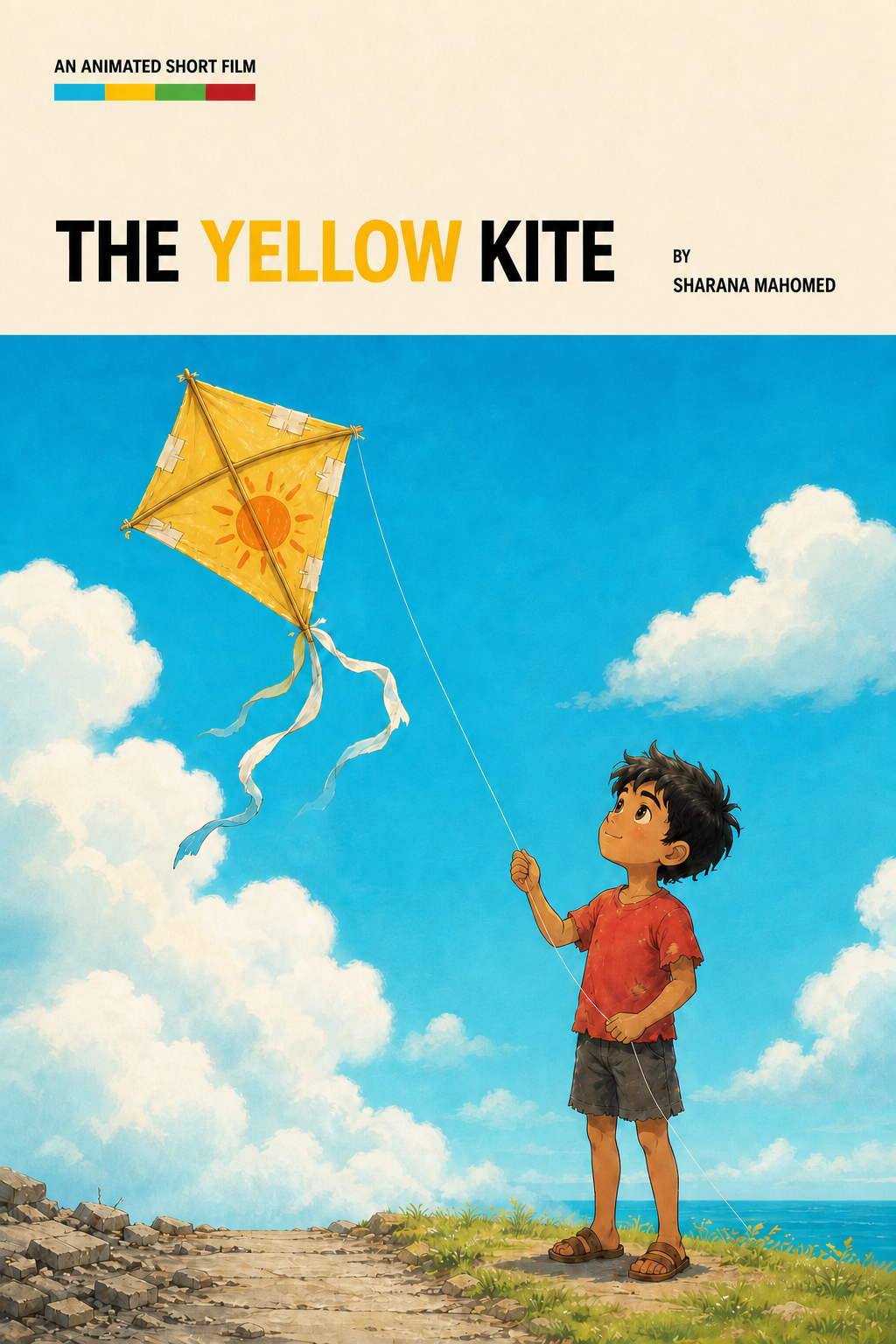 Poster for the animated short film The Yellow Kite by Sharana Mahomed